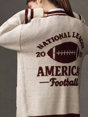 Anthropologie Flat White Game Day Football Cardigan Sweater One Size NWT$150